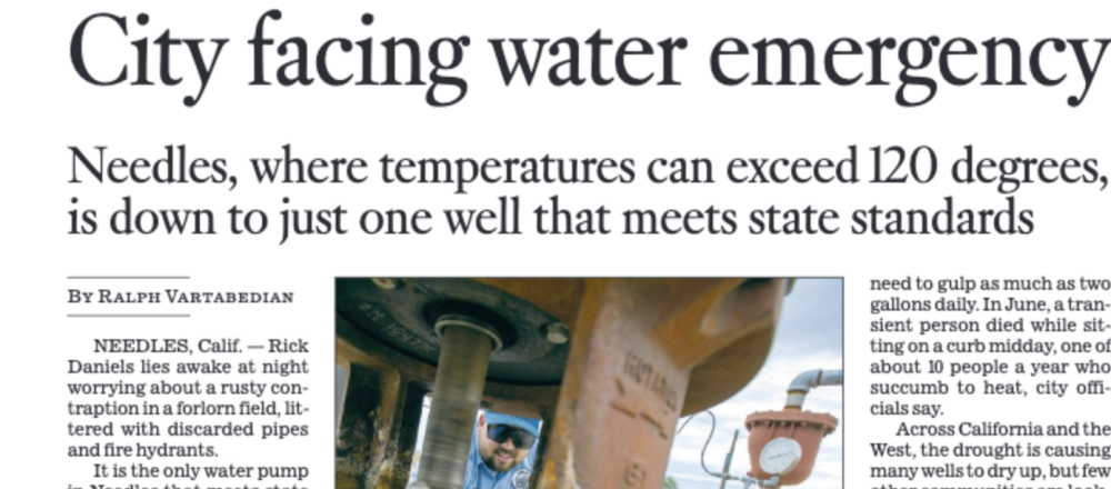Front Page News LA Times Reports on the City of Needles Water Emergency