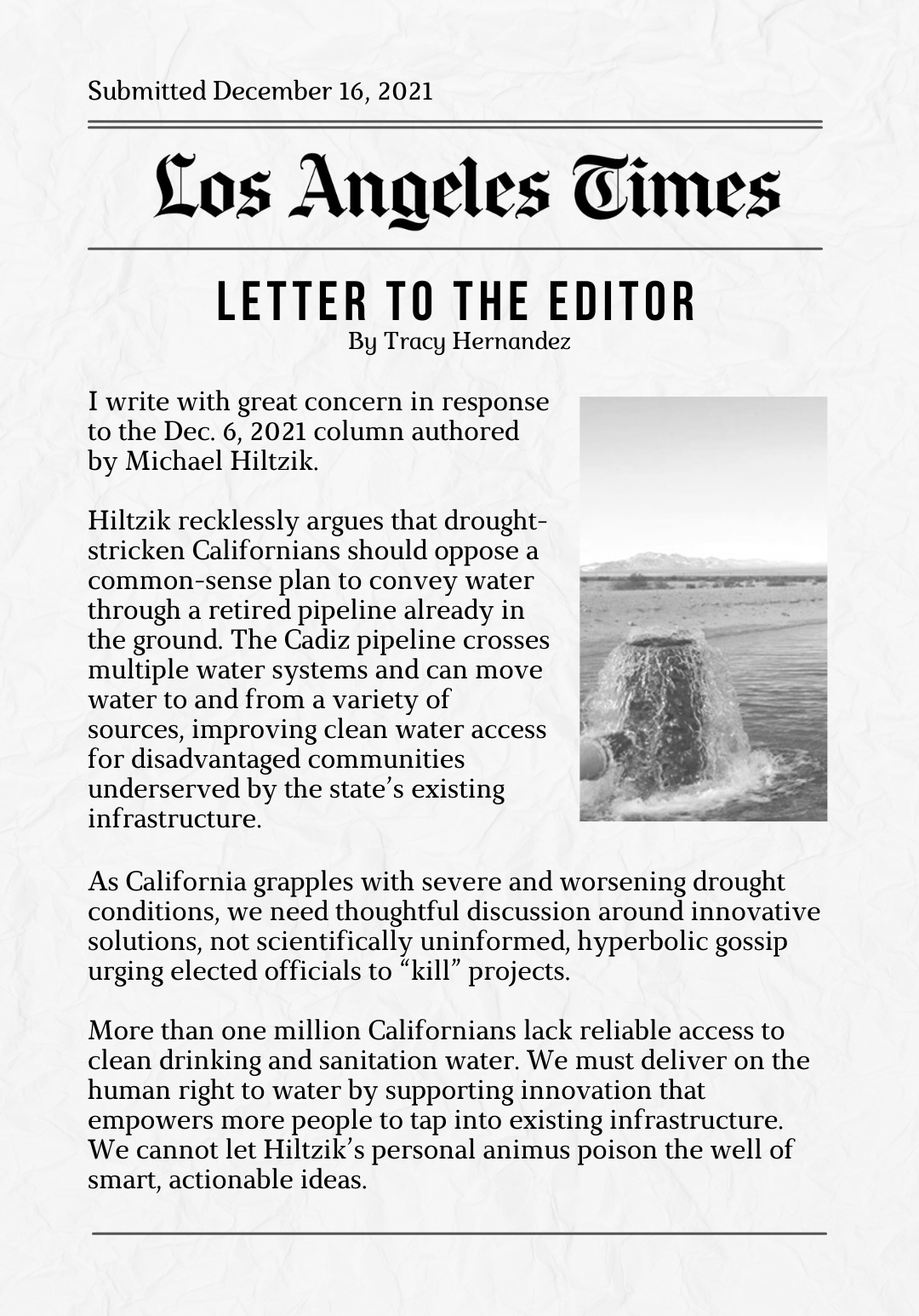BizFed responds to LATimes column attacking Cadiz Water Project